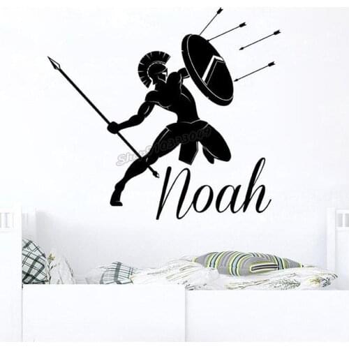 Spartan Wall Decal Boy Bedroom Decor Personalized Baby Name Custom Wall Sticker Warrior Decals Vinyl Teen Bedroom Decor B151