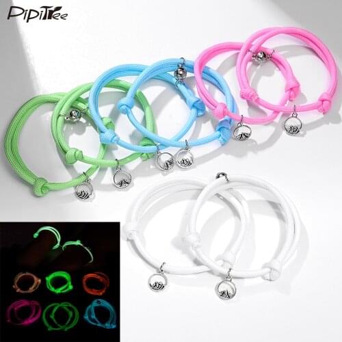 Pipitree Luminous Fluorescent Couples Bracelets Shiny Oath Bracelet Glow In The Dark Magnetic Connect Love Minimalist Jewelry