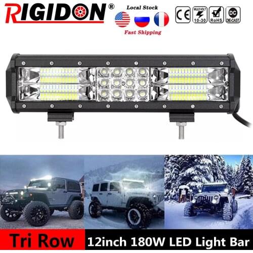 RIGIDON 7D Tri-Row 12inch 180W Led Light Bar Spot Flood Combo Beam for Jeep Offroad Truck 4WD SUV ATV 12v 24v Car Driving Lamp