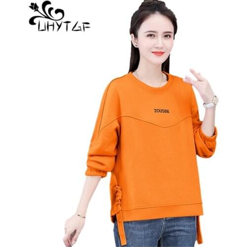 UHYTGF Student Short Jacket Womens Solid Wild Casual Spring Autumn Sweatshirt O Neck Thin Tops Loose 4XL Plus Size Hoodies 1362