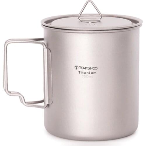 TOMSHOO Ultralight Titanium Cup Camping Picnic Water Cup Mug Outdoor Portable Cup Set Outdoor Water Cup Mug with Foldable Handle