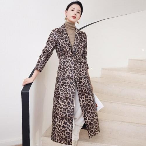 High Quality 2021 Genuine Leather Jacket Women Long Sheepskin Coat Female Leopard Clothes Spring Autumn Mujer Chaqueta Pph3393