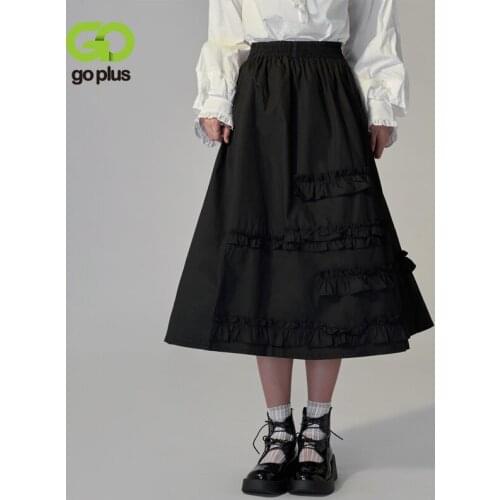 GOPLUS Skirt Women Long Black Midi Skirts High Waist Japan Style A-line Gothic Skirt Jupe Longue Femme Falda Negra Rokjes Dames