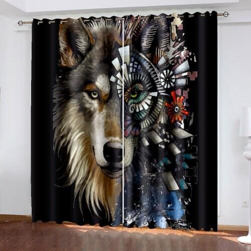 Living Room Shading Decorative Curtain Stitching Wolf Pattern Home Textile Decoration Bedroom Grommet Curtains