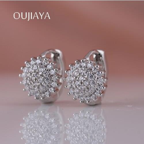 OUJIAYA Simple Exquisite 585 Rose Gold round earrings Natural Zircon Fine Jewelry Women Dangle Earrings RU Hot Party Wedding A59