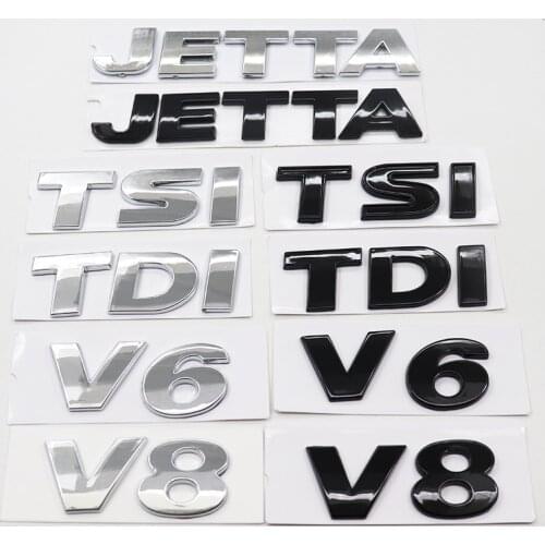 1pcs ABS JETTA TDI TSI V6 V8 3D Car logo letter sticker Rear tail door trunk sticker car rear sticker Decal styling Accessories