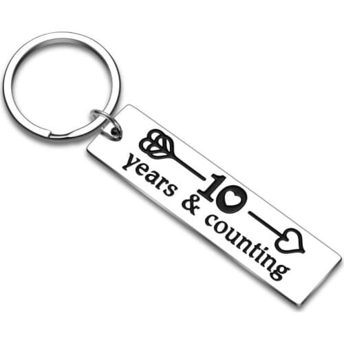 10 Years Anniversary Gift for Him Her Couples Keychains Wedding Jewelry for Boyfriend Girlfriend Husband Wife Stainless Keychain
