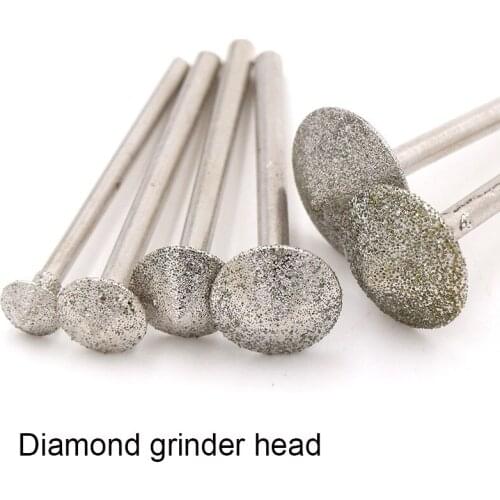 10Pcs Diamond Grinder Head D Needle Abrasive Disc Polishing Tool Coarse Sand Fine Sand Shank Dia3mm Head Dia 8-16mm