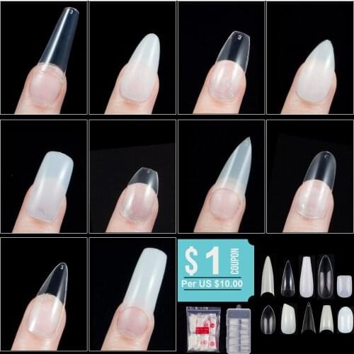500pcs/bag Coffin Ballerina Nail Tips Long Stiletto False Nails Tips Full Cover DIY Acrylic Fake Nails 10 Sizes Nail Manciure