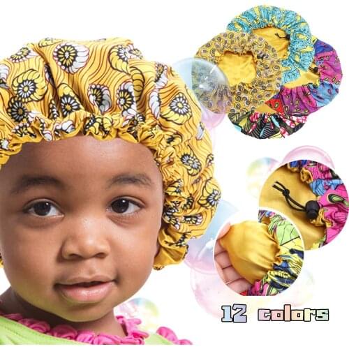 2021 Children Batik Printing Double Round Hat Kid Sleeping Bonnet Hat Adjustable Shower Cap Printed Adustable Summer toca