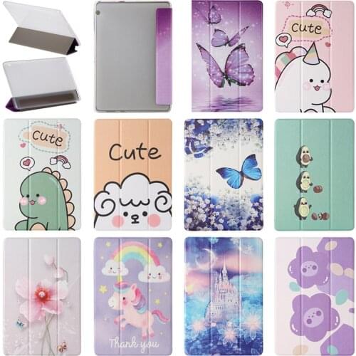 3D Print Cute Trifold Stand Slim TPU+Leather Tablet Case Cover for Huawei MediaPad T3 10"inch AGS-L09 / AGS-W09