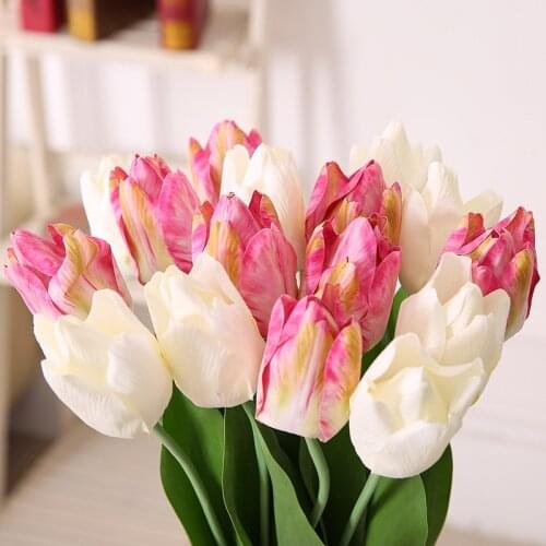 5 Pcs 54CM Long PU Tulip Artificial Flowers Branch Latex Feel Touch Silk Flower for Home Wedding Decoration flower wreath