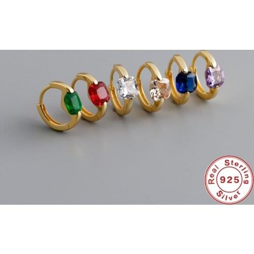 GS Real 925 Sterling Silver Pendientes Hoop Earring for Woman Girls Ladies Bling Square Cubic Zirconia Round Circle Earrings