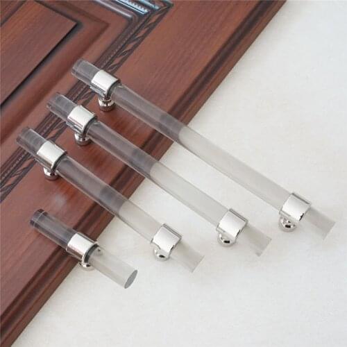 3.75" 5" 6.3" Acrylic Smoke Lucite Silver Dresser Pulls Knob Drawer Handle Pulls Kitchen Cabinet Door Handle Pull Knob Hardware