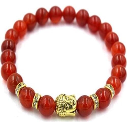 8mm Red Agate Gemstone Mala Bracelet 7.5 inches yoga Bless Stretchy Reiki men Buddhism energy Meditation cuff pray Unisex