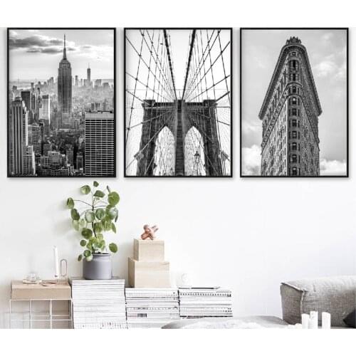 New York City Black White Posters and Prints Brooklyn Bridge & Flat Iron Photos Wall Art Canvas Painting Pictures Home Decor