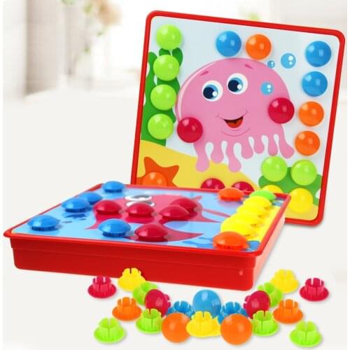 Kids 3D Puzzles Toy Colorful Buttons Assembling Mushrooms Nails Kit Baby Mosaic Composite Picture Puzzles Board Educational Toy