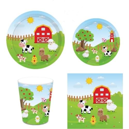 Farm Animals Theme Birthday Party Decoration Kids Paper Napkins Plates Cups Disposable Party Tableware Decorative Plates