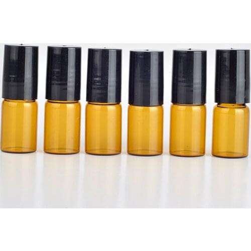100pcs/lot 3ml Amber Thin Glass Roll on Bottle Sample Test Essential Oil Vials with Roller Metal /Glass Ball