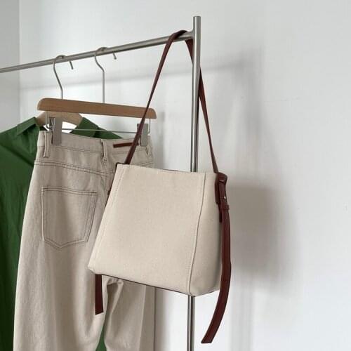 Canvas Leather 2021 New Bucket Shoulder Bag for Women Large Capacity Korean Fashion Ladies Female Crossbody Bags Travel Handbags