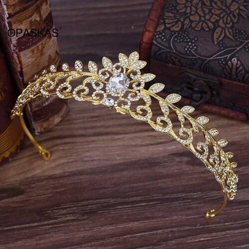 Exquisite Korean Style Simple Alloy Bridal Headdress Sparkling Rhinestone Decor Leaves Crown Wedding Hair Jewelry Gift PT