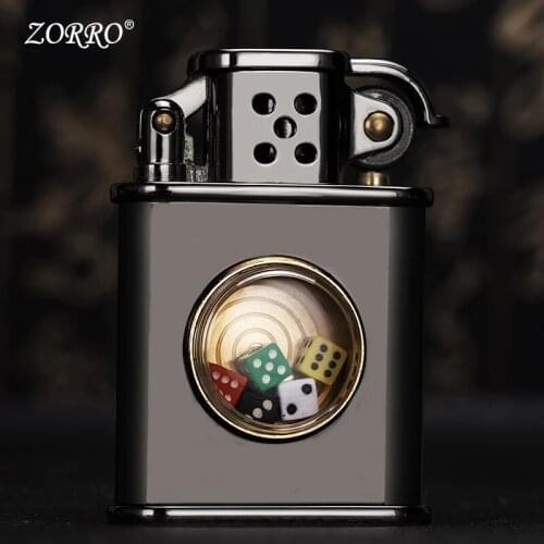 Kerosene Lighter Creative Pure Copper Shell Grinding Wheel Dice Windproof Cigarette Lighter Smoking Accessories Gift for Men