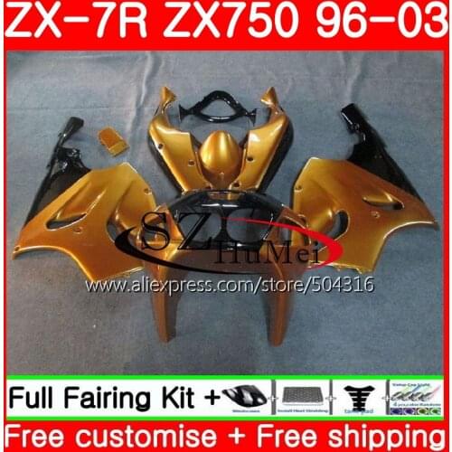 Body For KAWASAKI NINJA ZX 750 ZX-750 ZX 7R 96 97 98 99 3SH9 ZX-7R 7 R ZX750 ZX7R top Gold black 1996 1997 1998 1999 Fairing kit