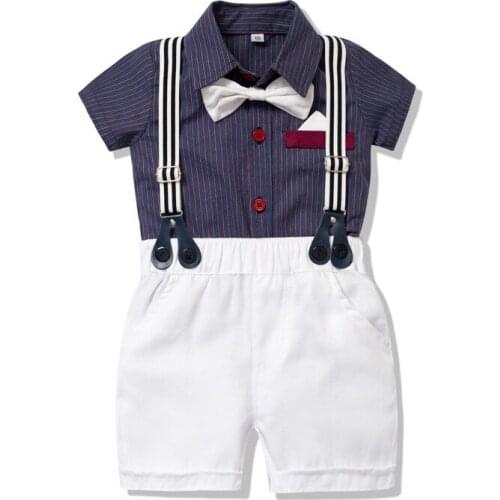 Infant Baby Boy Summer Clothes Suit Fashion Kids Girl Gentleman Birthday Party Clothing Belt Pants+Topds+Tie Kids Boy Outfits