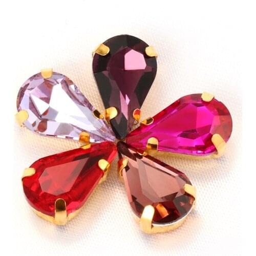 Beautiful Red & Pink Tear Drop Glass Crystal Strass High Quality Sew-on Rhinestones With Claws Sew On Clothes Wedding Decoration