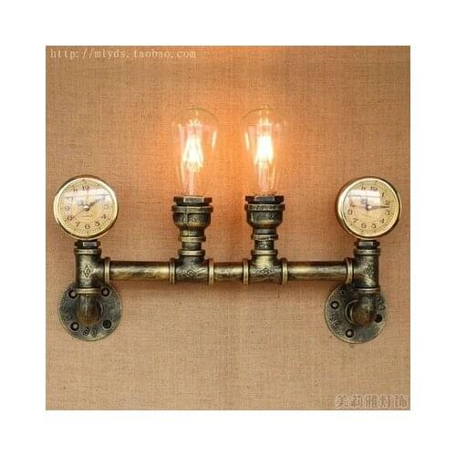 Nordic Loft Style Creative Clock Water Pipe Lamp Industrial Vintage Wall Light Fixtures For Edison Wall Sconce Indoor Lighting