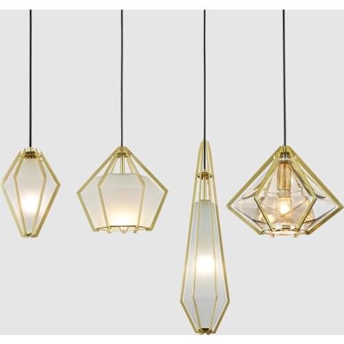 Creative Designer Glass Diamond Pendant Light Post Modern Rhombus Hanging Glass Lamp For Bar Restaurant Dining Room Living Room