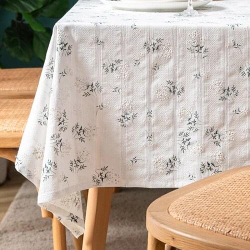 Hollow Lace White Tablecloth European Pastoral Cotton and Linen Rectangle Household Table Cloth Round Coffee Table Living Room