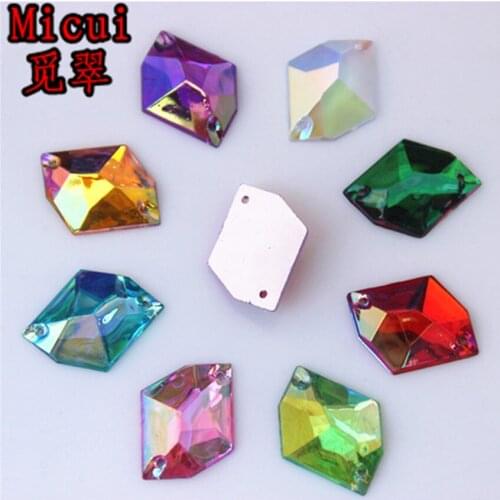 Micui 50pcs 13x17mm Acrylic Cosmic shape Crystal AB Sew On Stone Flatback Rivoli Sewing rhinestones 2 holes ZZ606