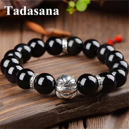 8/10/12mm Black Obsidian Beads Mens Bracelet Couple Natural Stone Jewelry Pi Xiu Healing Crystal Bracelet For Wealth Lucky