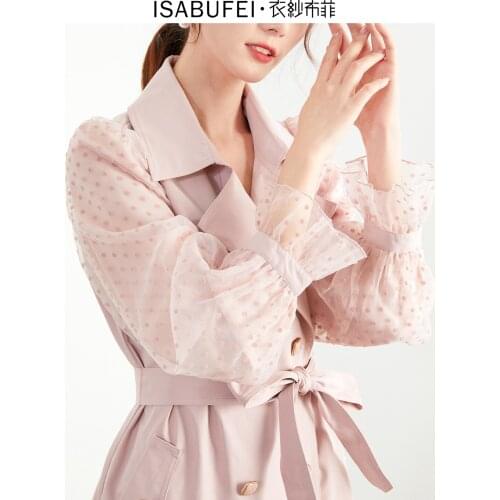 2021 spring and autumn new chic stitching windbreaker womens temperament mid-length coat French niche tops