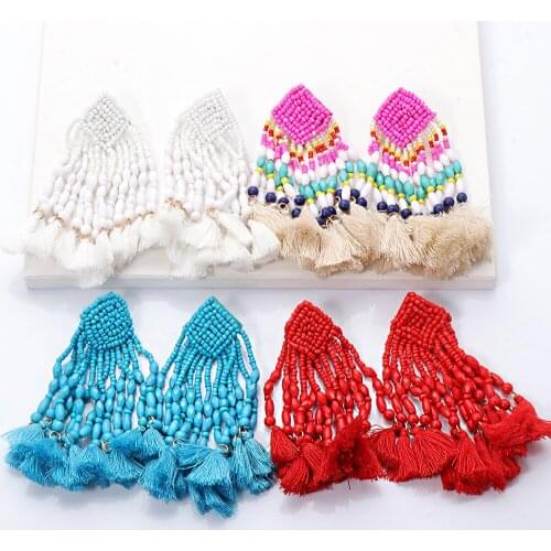 New Handmade Boho Tassel Hanging Dangle Earrings Crystal Long Drop Earrings for Women Bridal Statement Jewelry Accessories