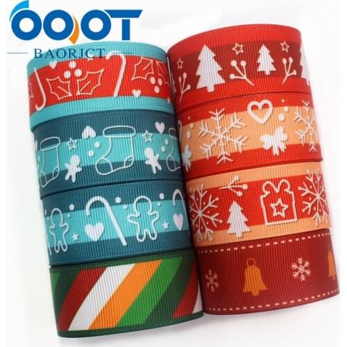 OOOT BAORJCT I-19713-12,25mm,10yards Christmas series Cartoon grosgrain ribbons,bow cap accessories and decorations,DIY material