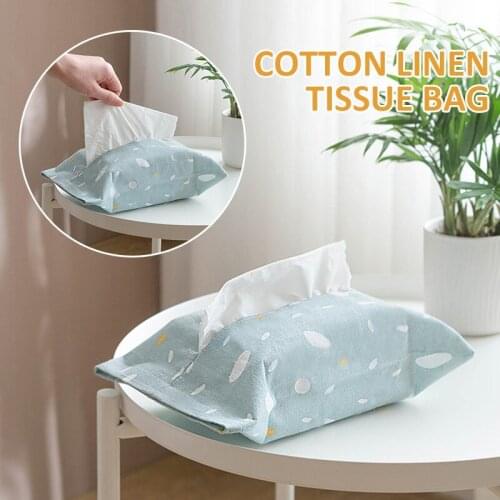 Napkin Organizer Storage Bag Cotton Linen Tissue Box Bag Paper Holder Cover for Living Room Bathroom Kitchen Desktop Decoration