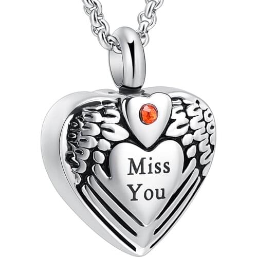 Miss You Heart Ashes Necklaces Urn Pendant Cremation Jewelry for Men Memorial