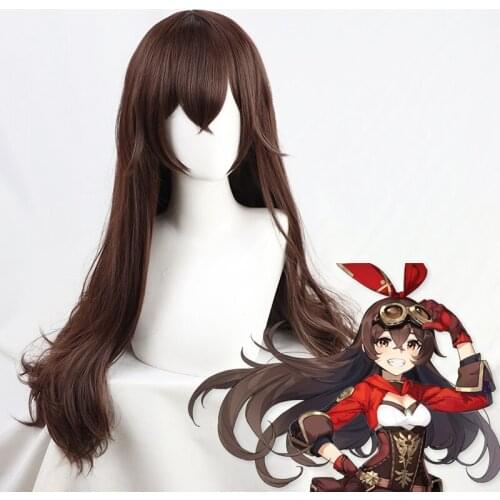 Game Genshin Impact Cosplay Wigs Amber Pyro Cosplay Wig Synthetic Wig Long Brown Straight Hairs Cosplay Accessory Comic Anime