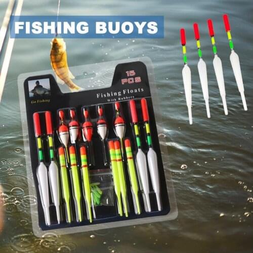 15Pcs/Set Strong Buoyancy Angling Float Bright Surface Lightweight Vertical Buoy Sea Fishing Assorted Angling Lures for Fishing