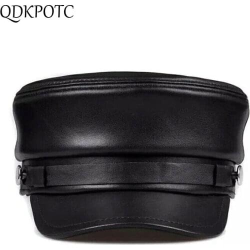 QDKPOTC New Fashion Sheep Skin Baseball Caps Solid Visor Military Hat Autumn Winter Women England Flat Cap