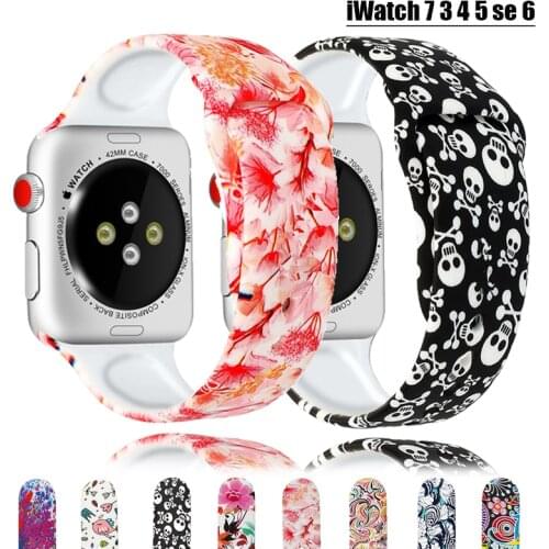 Silicone Strap for apple watch band 40mm 44mm iWatch band 38mm 42mm Sport Printed belt bracelet Apple watch series 5 4 3 se 6
