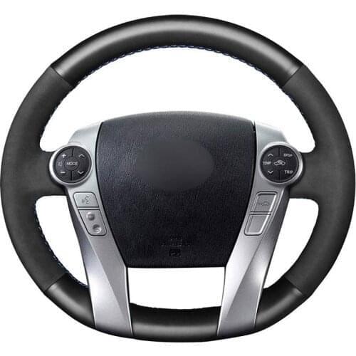 Hand Sew Black Suede Artificial Leather Car Steering Wheel Cover for Toyota Prius 30(XW30) Prius+ Prius C Prius V 2011-2020 Aqua