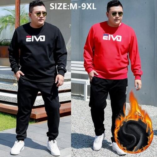 Men Tracksuit Sets Sport Oversized Sweatshirt White 2 Piece Winter Fleece Jogger Pants Spring Plus Size 6XL 8XL 9XL Clothing