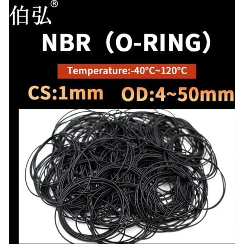 NBR O Ring Seal Gasket Thickness CS1mm OD4-50mm Oil and Wear Resistant Automobile Petrol Nitrile Rubber O-Ring Waterproof Black
