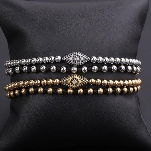 High Quality New Fashion Stainless Steel Beads CZ Pave Cute Eye Charm Braided Beaded Macrame Bracelet Women Men