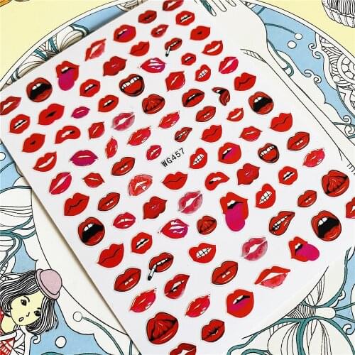 WG457 WG458 Big red lips colorful lips 3D Back glue Nail Art Stickers Decals Sliders Nail ornament decoration