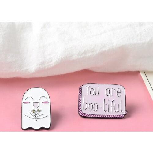 Creative Ghost Cute metal pin Ghost BOO-tiful Badge Wild Alloy Creative Brooches Wholesale For Women