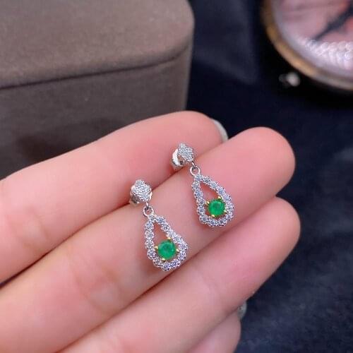 SHILOVEM 925 sterling silver Natural Emerald drop earring water fine Jewelry women wedding gift wholesale 3mm jce0303652agml